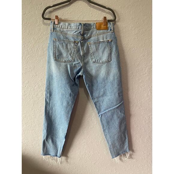 Zara The Cigarette in Sunrise Blue Distressed Straight Raw Hem Jeans Sz 8 BOHO - Picture 7 of 9